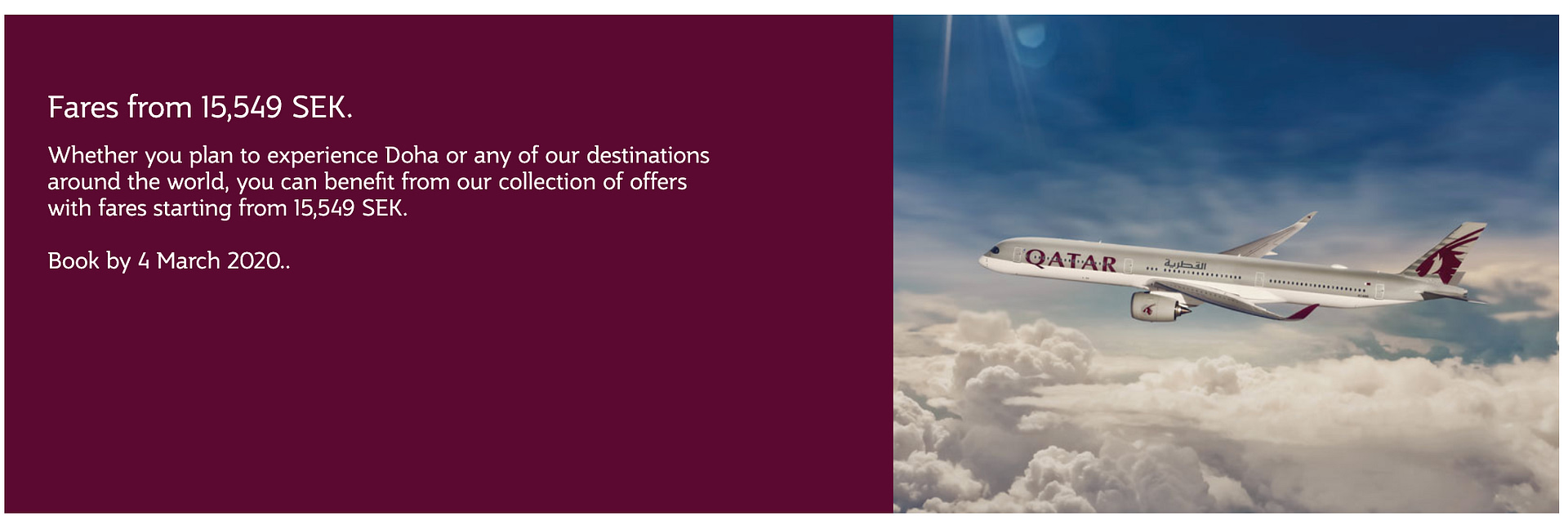 Qatar airways Qsuites from 15549 SEK promotion