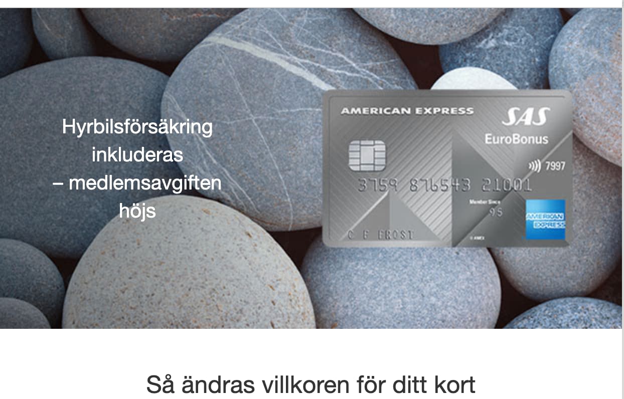Email from American Express Sverige end of 2019