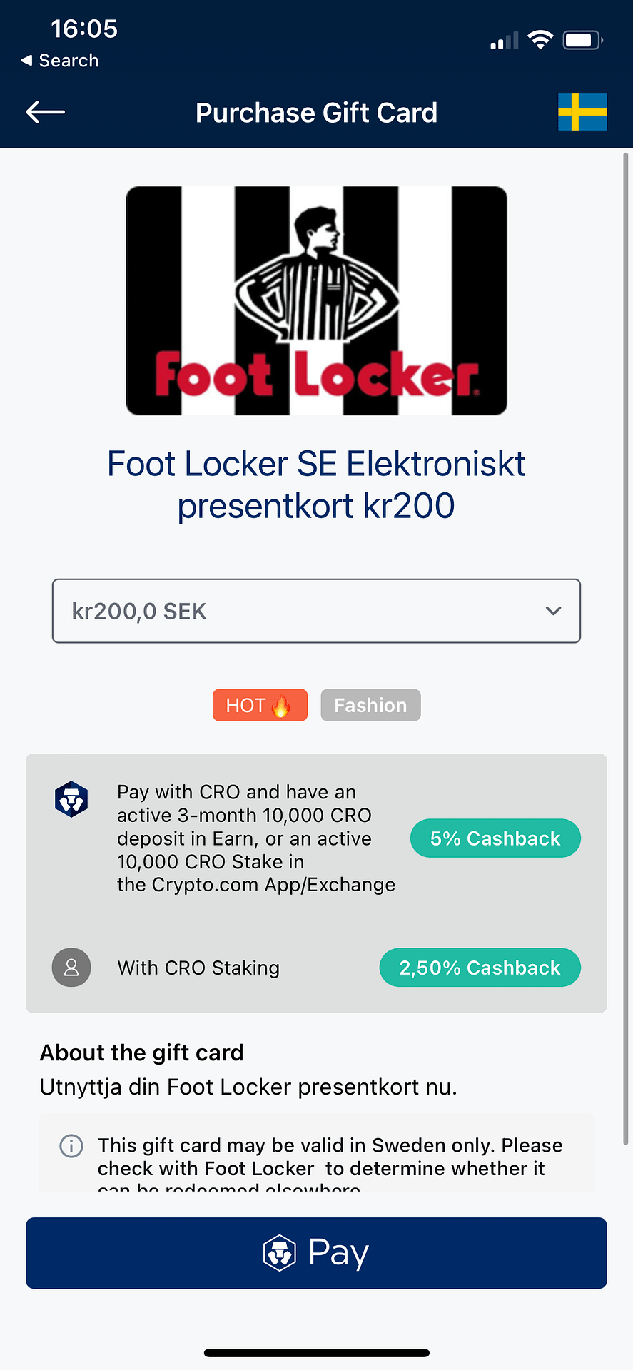 Foot Locker Crypto.com Gift Card Cash Back